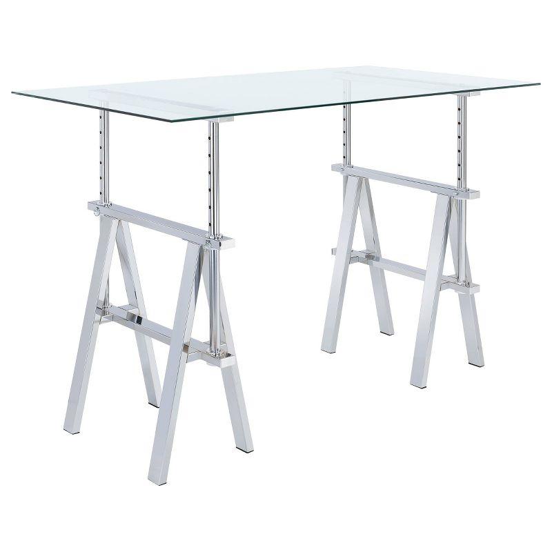 Statham Glass Top Adjustable Sawhorse Standing Desk Chrome - Coaster: Industrial Style, Manual Height Adjustability