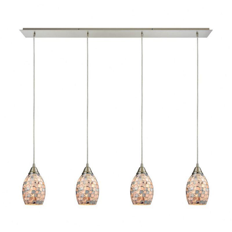 Capri Satin Nickel 4-Light Chandelier with Hand-Blown Glass & Capiz Shell