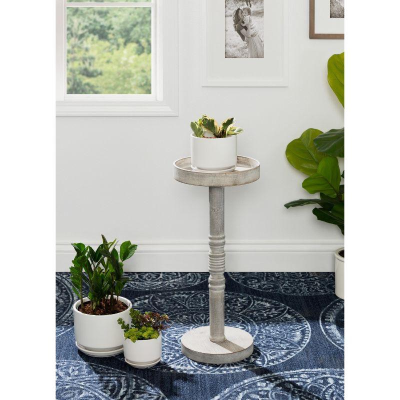 Colonial Base Round Pedestal End Table in Distressed Gray