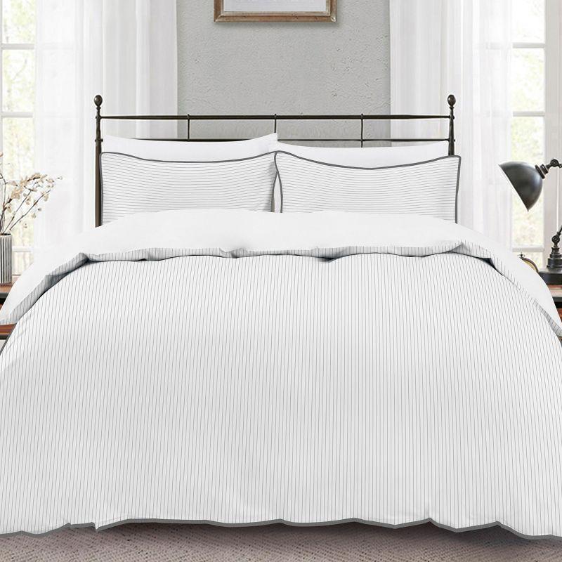 King Size Light Gray Pinstripe Cotton Duvet Cover Set