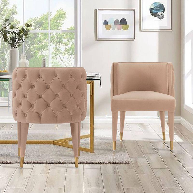 Set of 2 Maya Modern Tufted Velvet Upholstered Dining Chairs Beige - Manhattan Comfort: Elm Wood Legs, Foam Filled