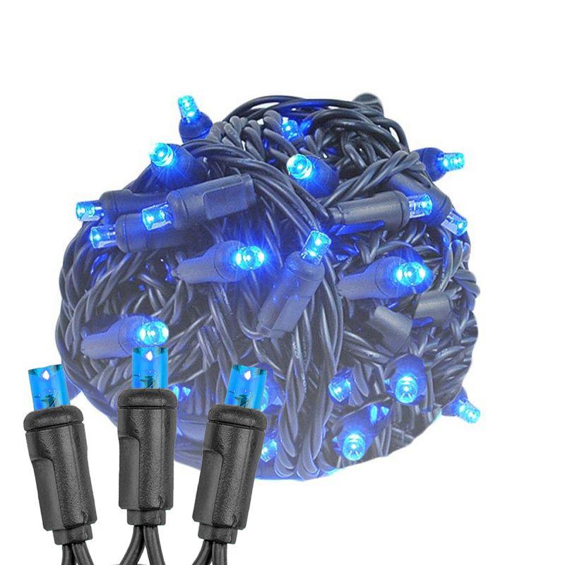 25-Foot Blue LED Christmas Tree Lights with Black Wire