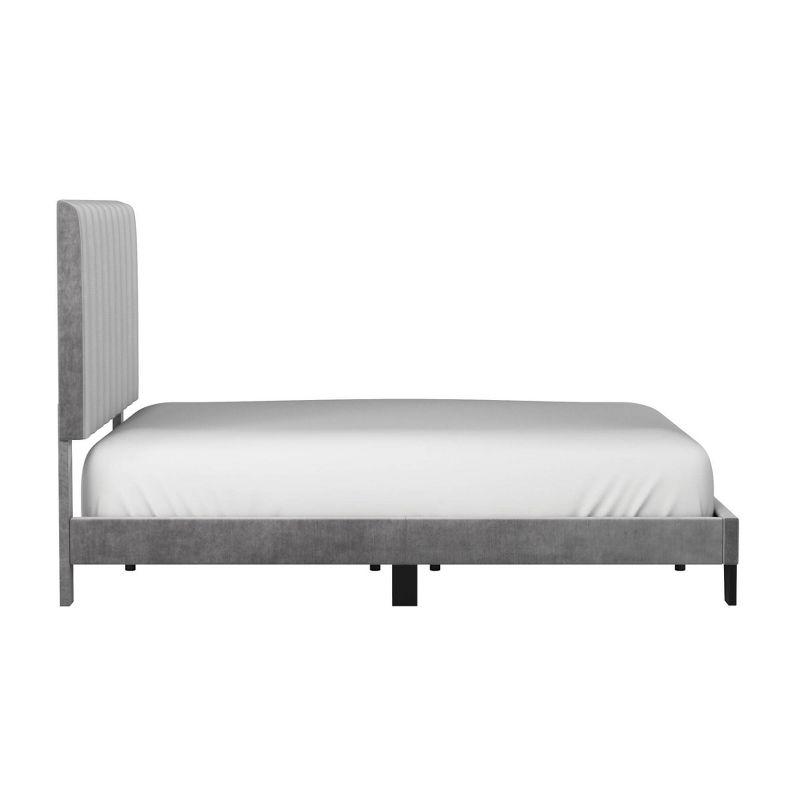 Luxurious Gray Velvet Tufted Queen Bed with Upholstered Headboard