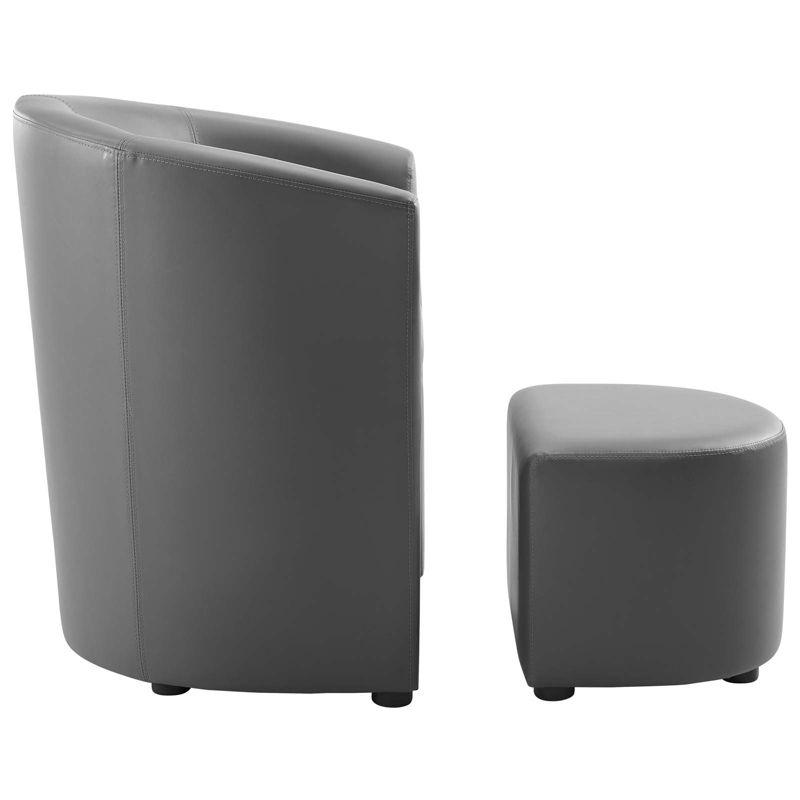 Streamlined Gray Faux Leather Barrel Armchair with Ottoman