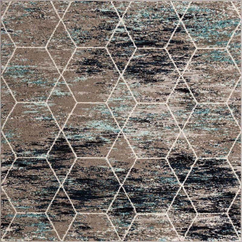 Unique Loom 7' 0 x 7' 0 Trellis Frieze Geometric Blue Multi Area Rug