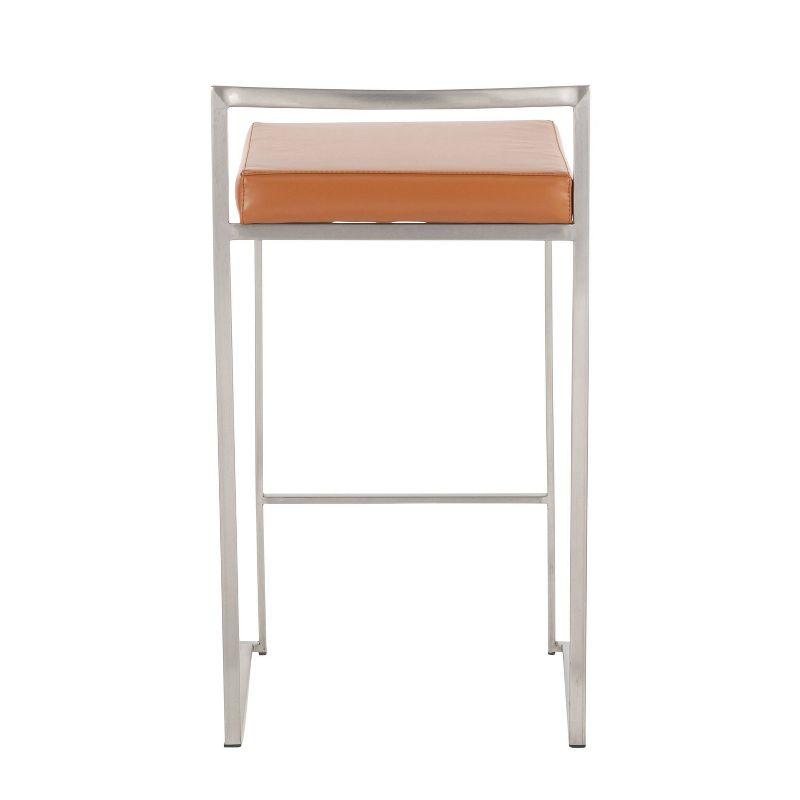 Set of 2 Fuji Stackable Counter Height Barstools Leather/Steel Camel - LumiSource: Padded, Easy Storage