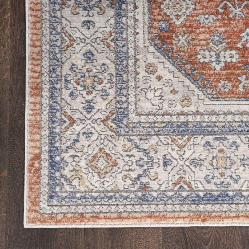 Oriental Machine Woven Area Rug in Orange/Beige/Blue