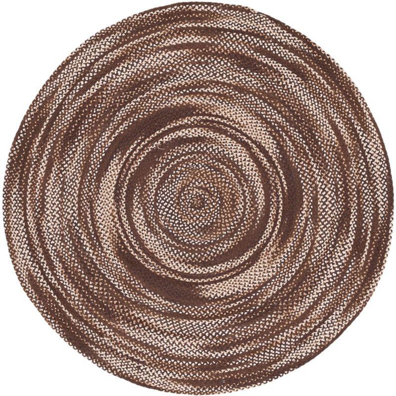 Ivory and Brown Handmade Braided Round Rug, 4' Diameter