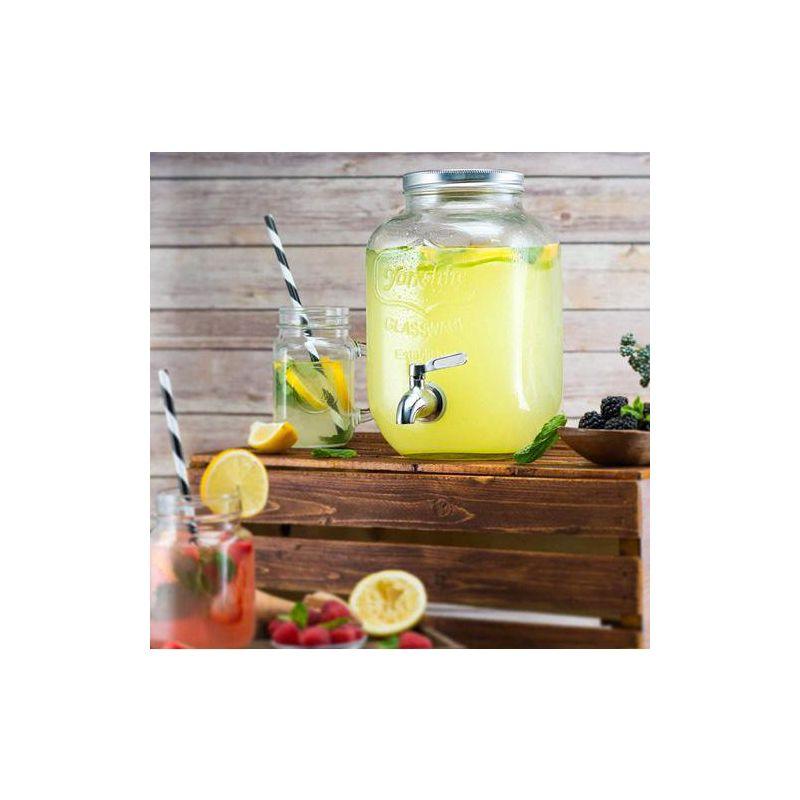 Kook Glass Beverage Dispenser, 1 Gallon, Silver