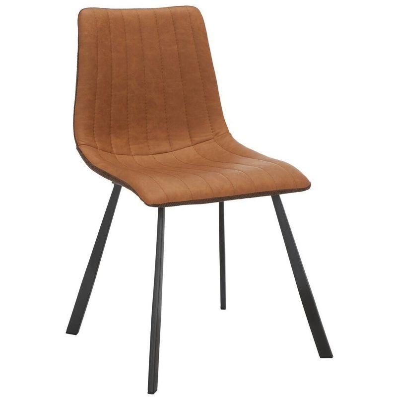 Brown Faux Leather Upholstered Side Chair with Metal Base