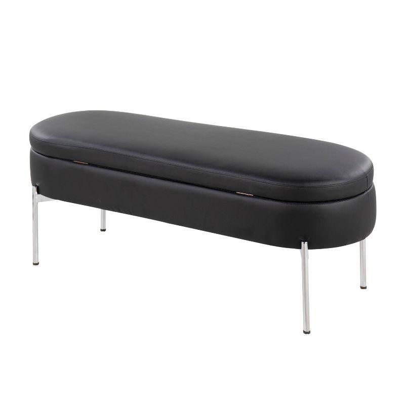 Chloe 49'' Black Faux Leather Storage Bench with Chrome Base