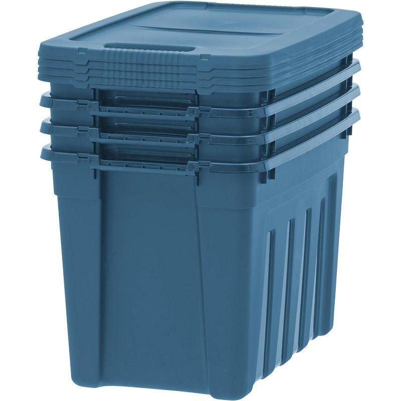 Navy 20 Gallon Recycled Plastic Stackable Storage Totes with Lids, 4 Pack