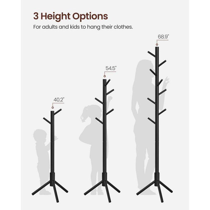 VASAGLE 8 Hooks Solid Wood Coat Rack Free Standing Coat Rack Tree-Shaped Coat Rack Black