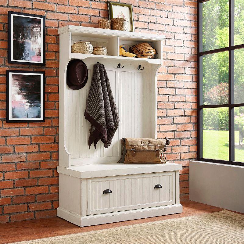 Seaside Solid Hardwood & Veneer Hall Tree in Distressed White