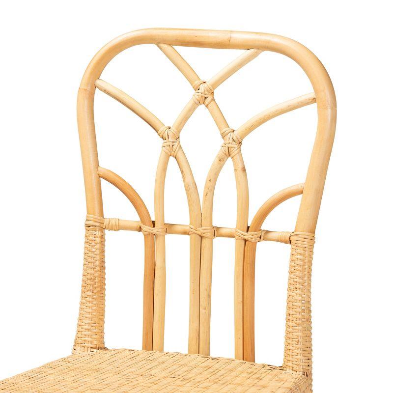 bali & pari Monaco Modern Bohemian Oak Brown Finished Mahogany Wood and Natural Rattan Dining Chair