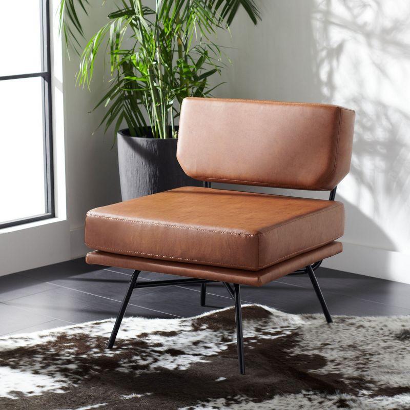 Mid-Century Modern Gray Faux Leather Low-Slung Accent Chair