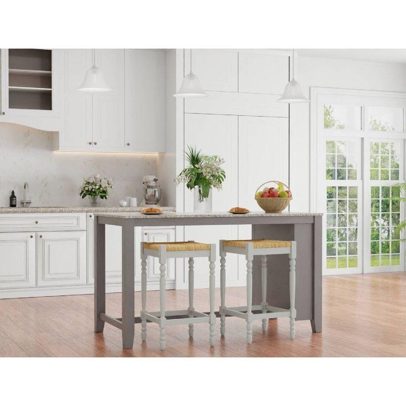 Carolina Cottage Hawthorne 24" Counter Stool with Woven Rush Seat - Vintage Hardwood Legs, Hand Finish Backless Stool (Antique White)