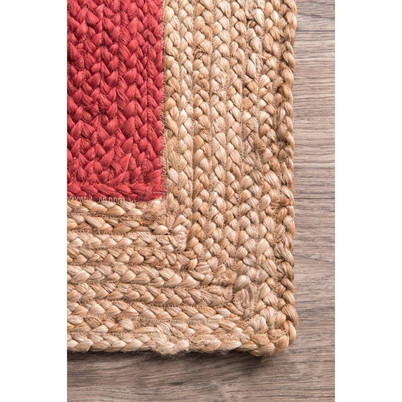 Handmade Red Braided Oval Jute Rug, 37" x 6"