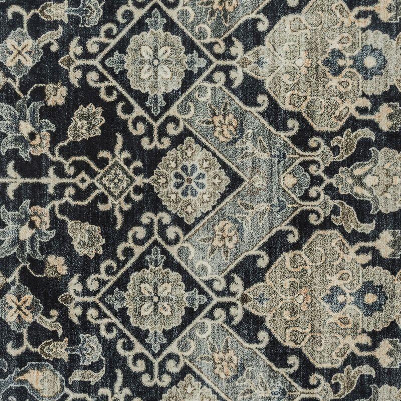 Gertmenian Crystal Print Tanis Anthracite Black Cream Moroccan Bohemian Polyester Washable Flat Pile Indoor Area Rug