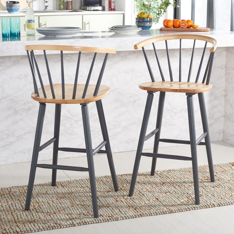 Natural and Grey Windsor Bar Stools with Graduated Legs, Set of 2