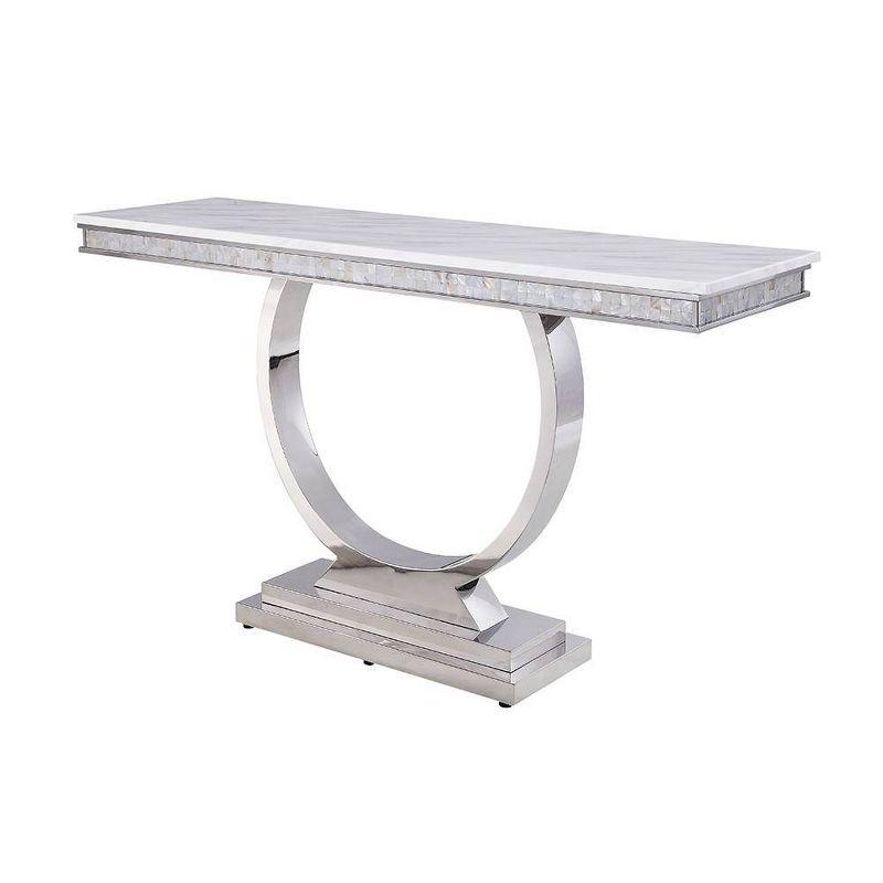 63" Zander Accent Table: Mirrored Silver Stainless Steel Base - Acme Furniture