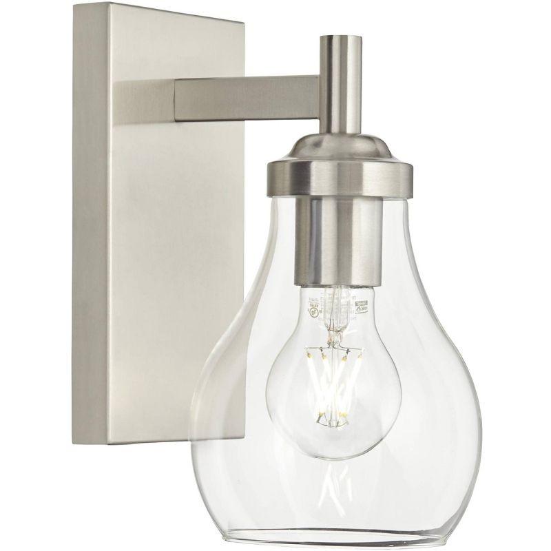 Possini Euro Design Danvers Modern Wall Light Sconce Brushed Nickel Hardwire 5" Fixture Clear Glass Globe Shade for Bedroom Bathroom Vanity Reading