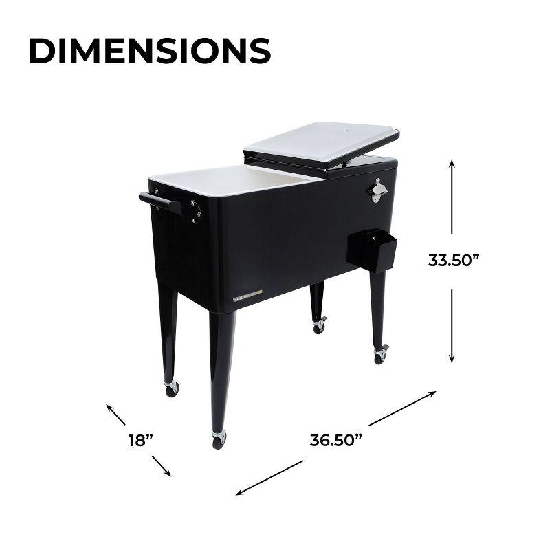 80qt Portable Rolling Patio Cooler - Black - Permasteel: Outdoor Cooler Cart with Stay Up Lid & Bottle Opener