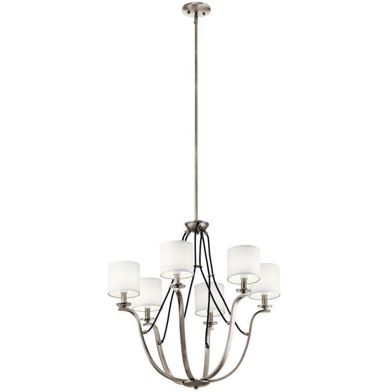 Classic Pewter 6-Light Chandelier with White Drum Shades