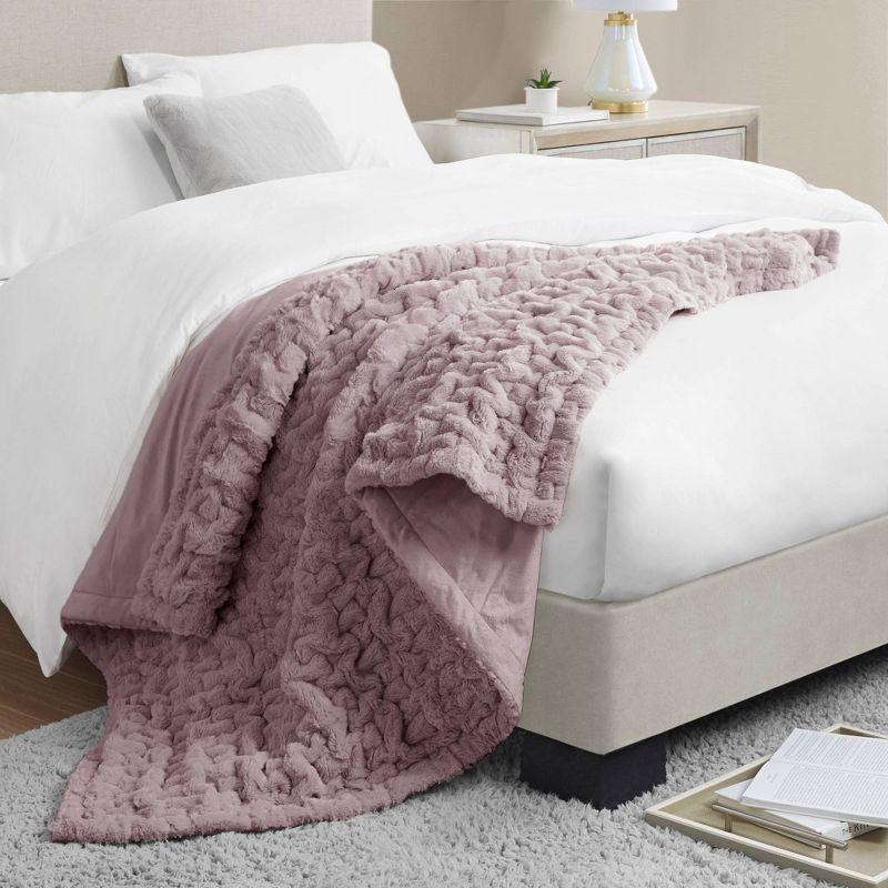 Madison Park Lavender Ruched Fur Throw 50x60"
