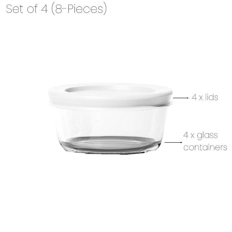 Dura Culina® 8pc 1 Cup Size Glass Food Round Storage Set - White