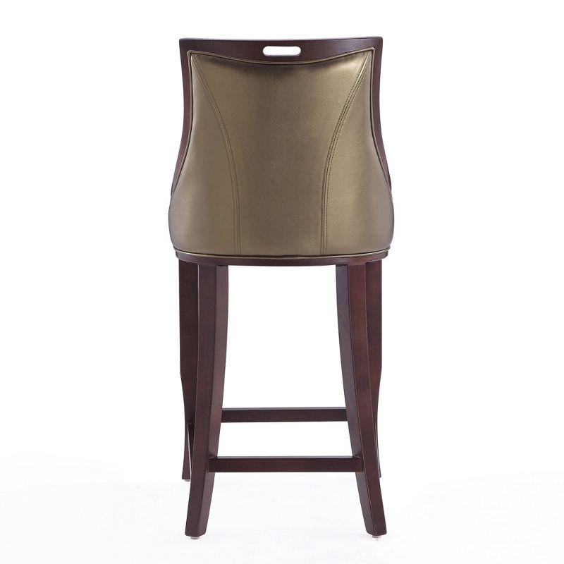 Elegant Hourglass Walnut & Bronze Faux Leather Barstools - Set of 3