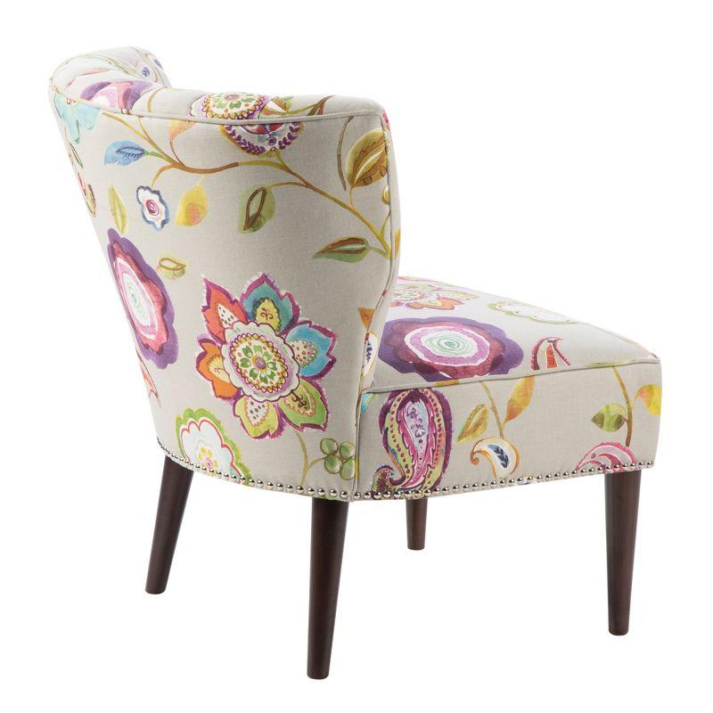 Remy Channel Back Slipper Chair Green/Cream: Madison Park, Wingback Design, Floral Pattern, Wood Legs