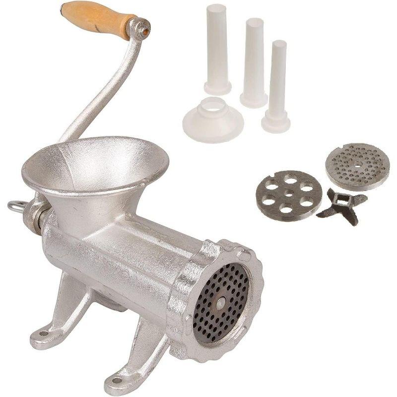Cast Iron Table Mount Meat Grinder - Manual Mincer w Two 3/4" Cutting Disks & Sausage Stuffer Funnel - Make Homemade Burgers, Cooking Tool Must Have