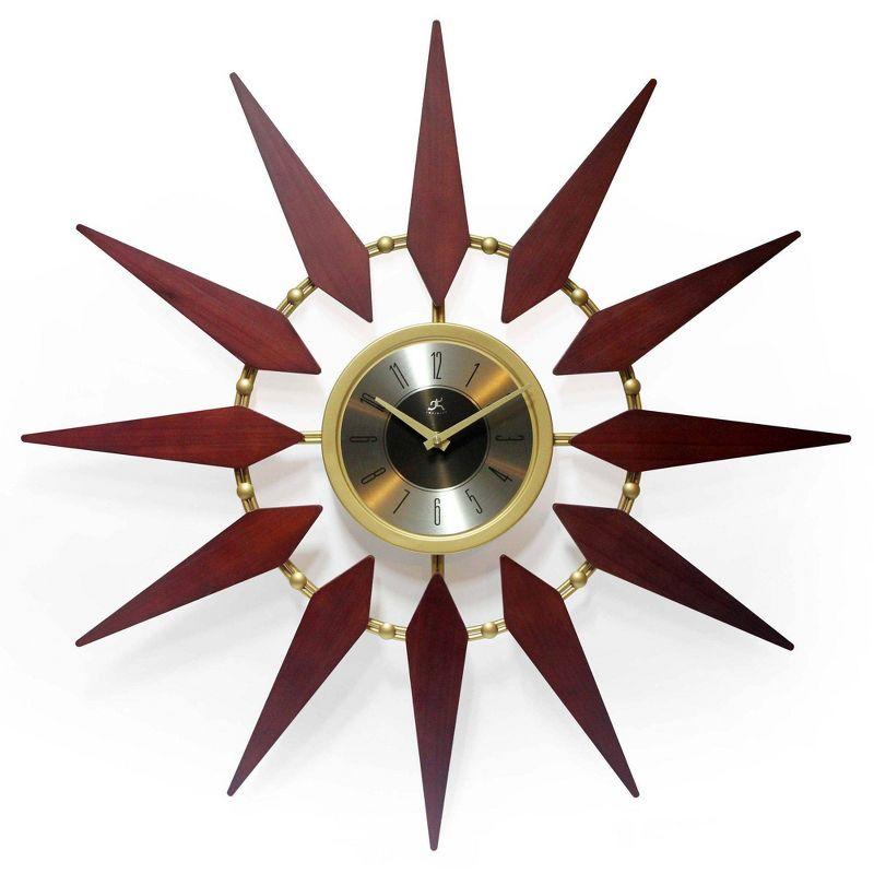 30" Metal Orion Wall Clock Walnut Brown - Infinity Instruments: Modern Analog, Indoor Use, Round Shape