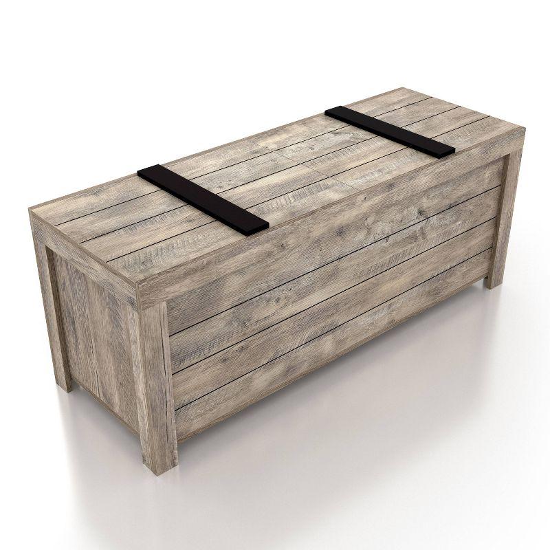 24/7 Shop At Home Mayhearn Farmhouse Storage Bench Weathered Oak: Slide Top, Wood Composite