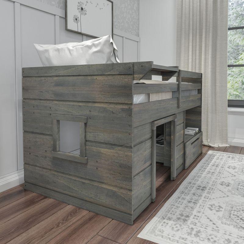 Max & Lily  Modern Farmhouse Low Loft Bed with Storage Drawer, Solid Wood Bed for Kids
