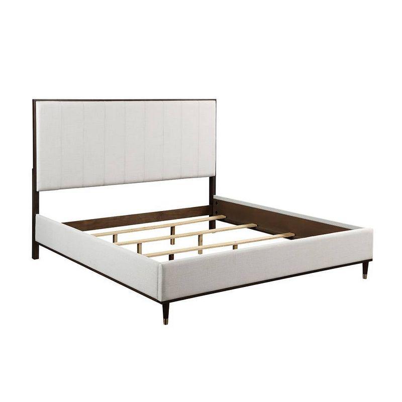 64.25" Queen Bed Carena Bed Light Gray Fabric White Brown Finish - Acme Furniture: Upholstered Headboard, Wood Frame, Box Spring Required