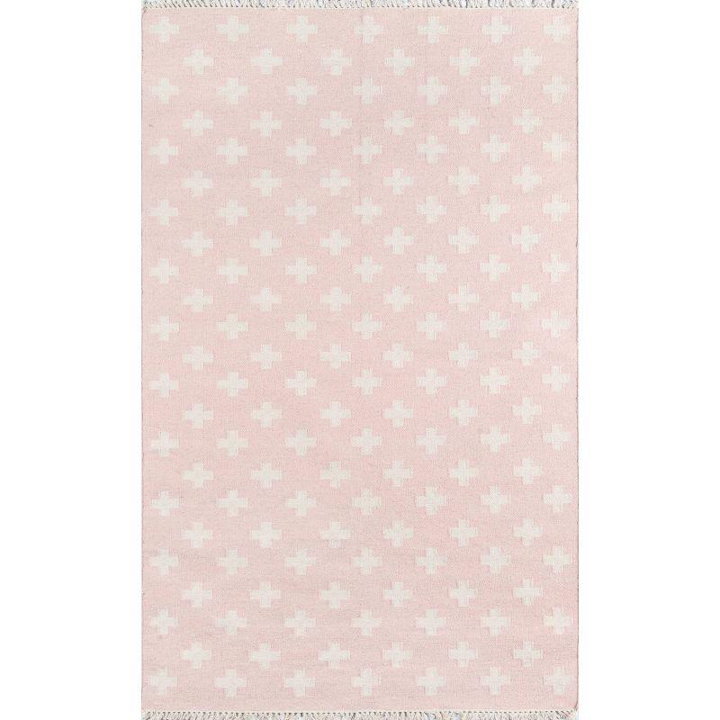 Topanga Handwoven Geometric Pink and White Wool Area Rug