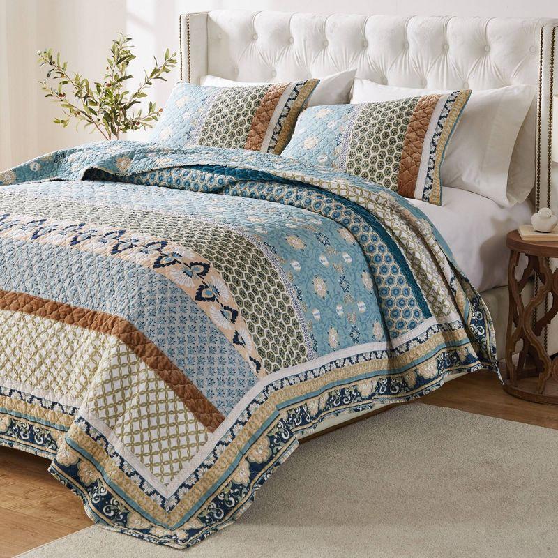 Thalia Blue Cotton Twin Reversible Quilt Set