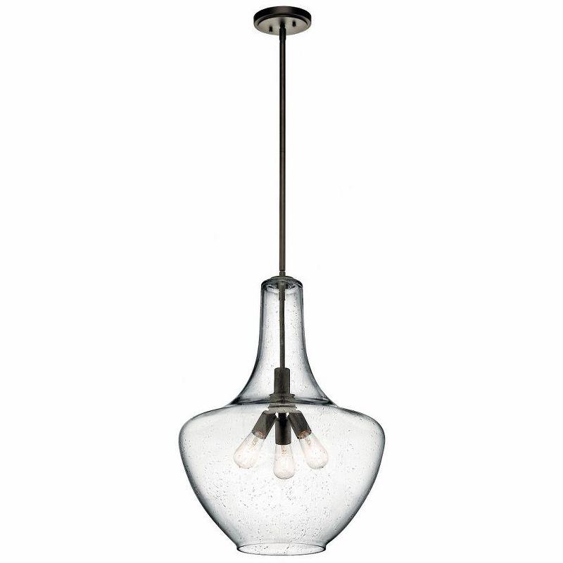 Everly 27.5" 3 Light Bell Pendant Clear Seeded Glass Chrome