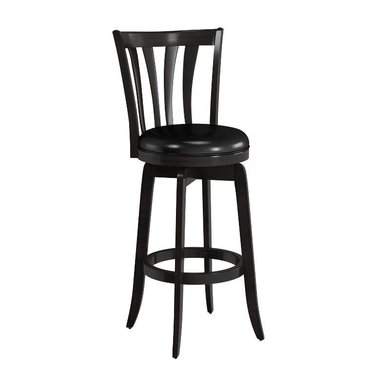 Black Wood Swivel Bar Stool with Faux Leather Seat