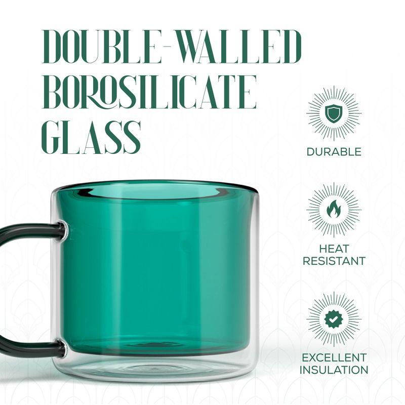 Elle Decor Double Wall Glass Mugs - Set of 2, Perfect for Coffee, Tea, and Milk, Insulated Espresso Cups with Handles, 10-Ounce Capacity