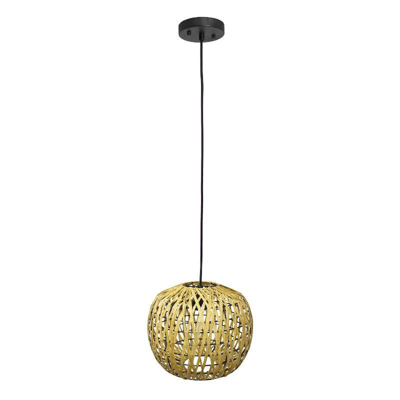 1-Light 11.38" Bohemian Farmhouse Coastal Woven Paper Shade Pendant Beige - Lalia Home: UL Listed, Adjustable Cord