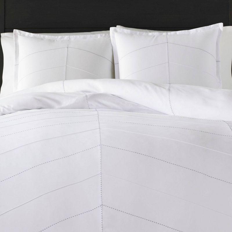 White Chevron Pintuck Full/Queen Duvet Cover Set