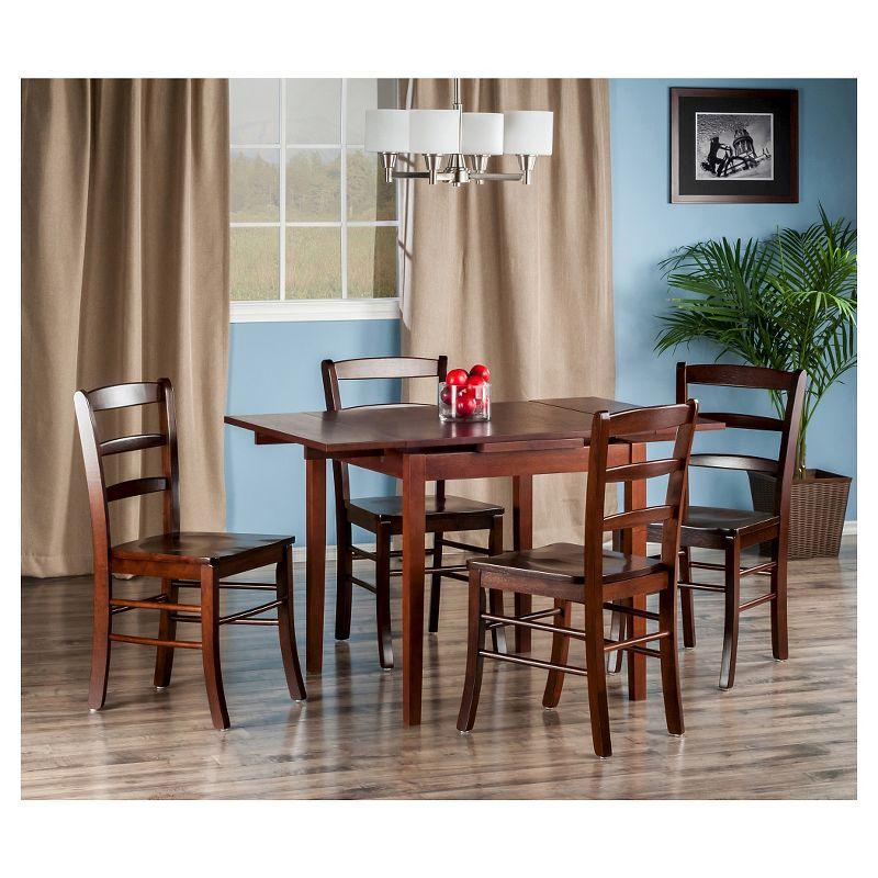 5pc Pulman Dining Set with Ladder Back Chairs Wood/Walnut - Winsome: Mid-Century Modern, Square Table, 4 Stools
