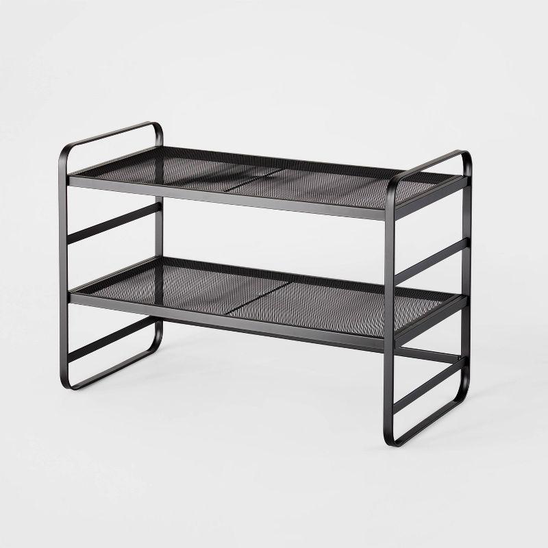 Black Metal 2-Tier Mesh Shoe Rack