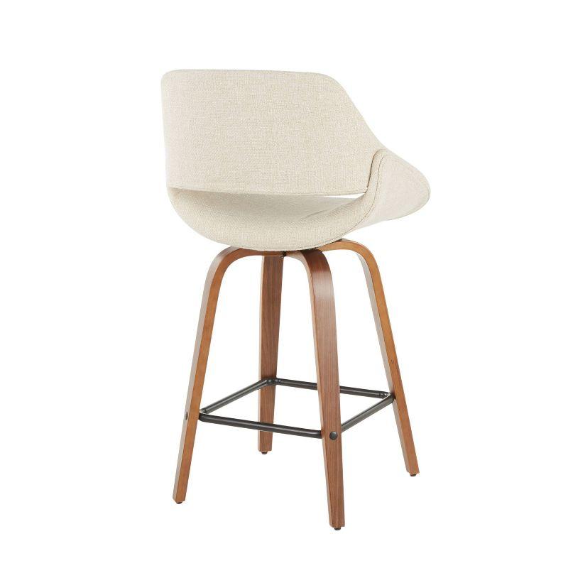 Set of 2 Fabrico Mid-Century Modern Counter Height Barstools Cream - LumiSource: Walnut Swivel Legs, Polyester Upholstery