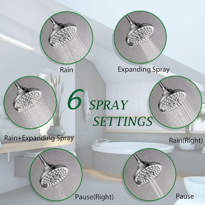 COUOKO 5" Rain Adjustable Shower Head Round 6 Spray Settings High Pressure Shower Head  FG102207