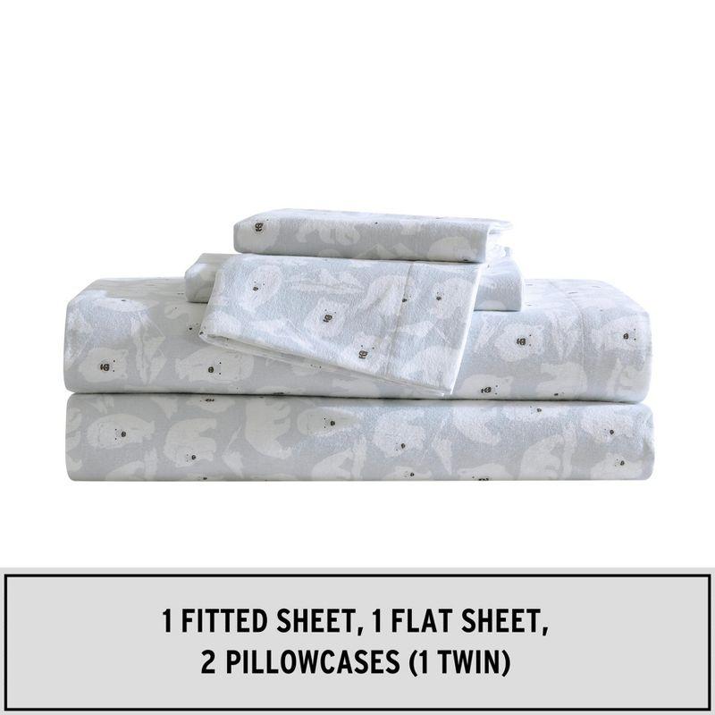Eddie Bauer Explorer Bears Grey 100% Cotton Flannel Full Sheet Set
