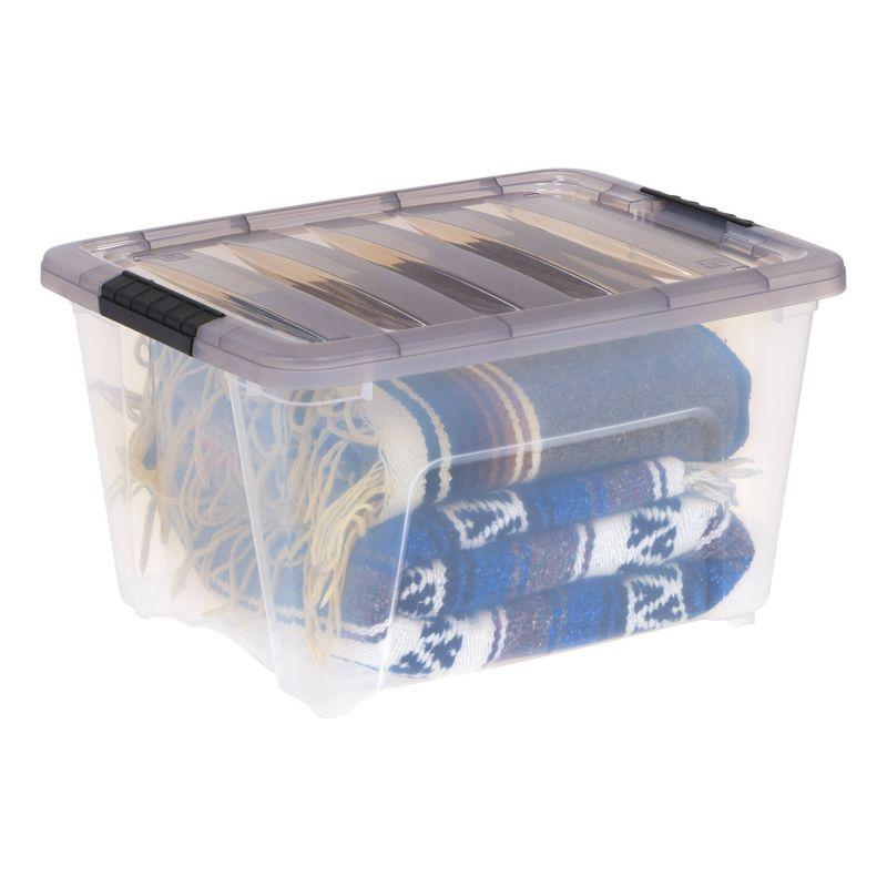 IRIS 32qt Stack and Pull Plastic Storage Bin: Clear & Gray, Stackable, Portable, Latch Closure, Built-In Handles